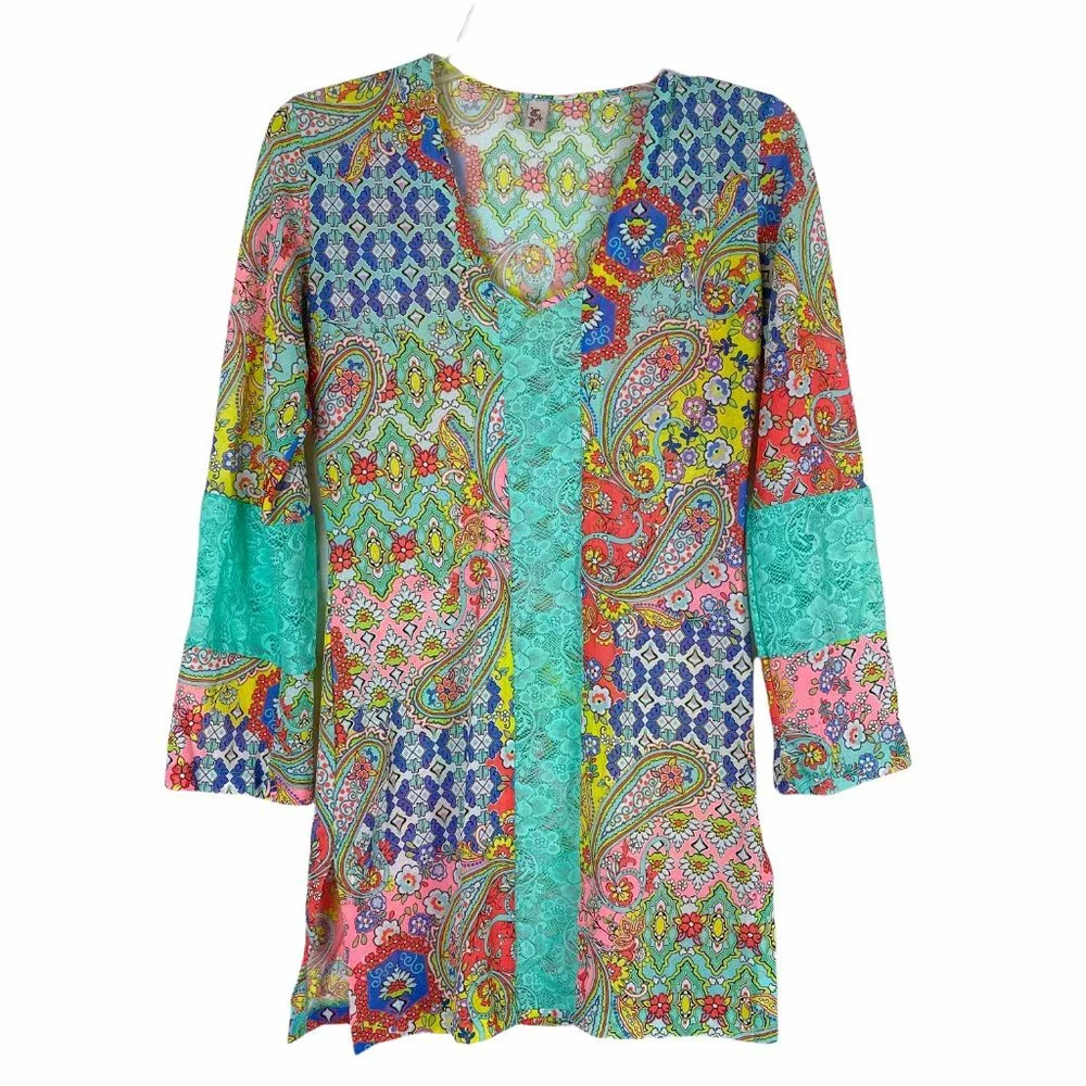 Luli Fama Swim Cover Up Dress Tunic Beach Resort Colorful Vacation XS - Picture 2 of 12